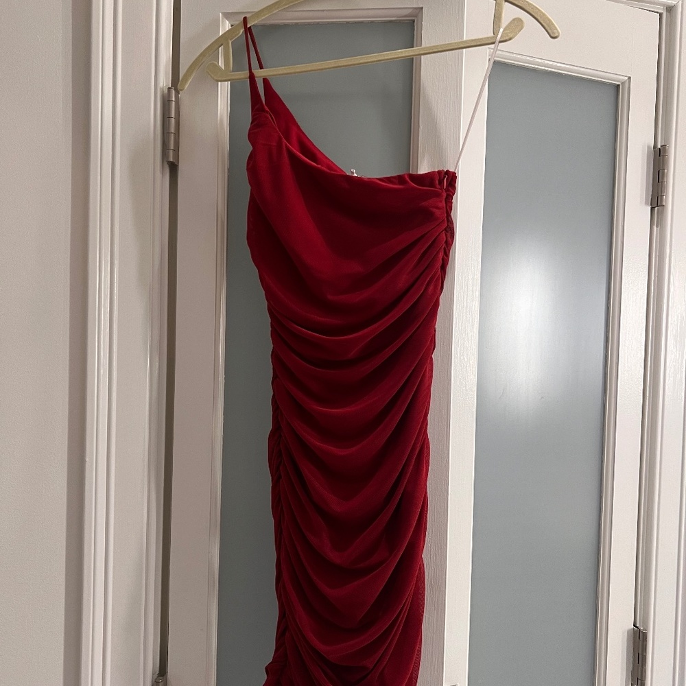 Burgundy one shoulder dress
